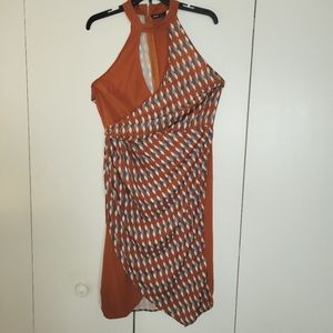 High neck orange and Multi color dress
